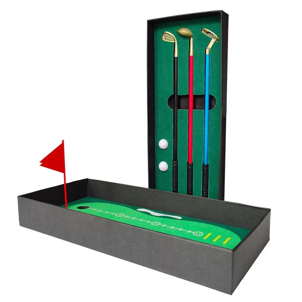 Mini Golf Pen Set Table Golf Game Mini Course Putting Green 3 Clubs Balls And Flag Simulated Golf Course Golf Putting Trainer