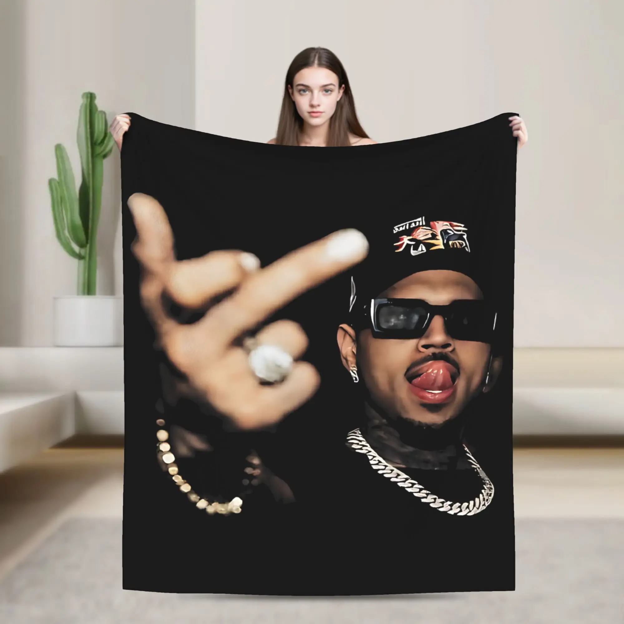 Funny Finger Chris Brown Blankets Fleece Printed  Multi-function Lightweight Throw Blankets for Sofa Office Bedspread