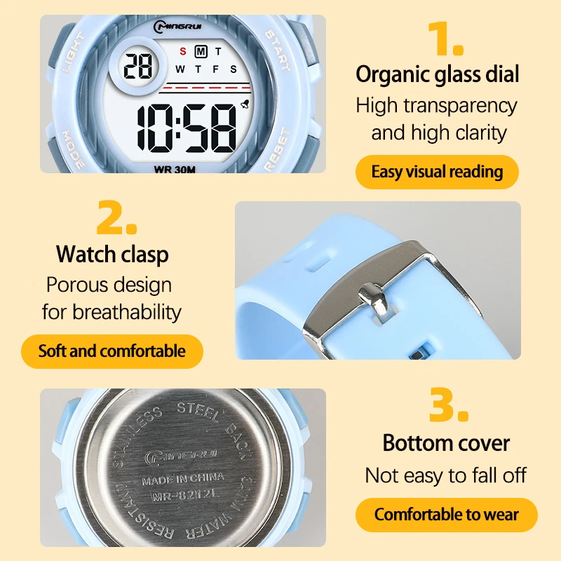 ZH219 New Fashionable Student Electronic Watch Alarm Clock Waterproof LED Night Light Swimming Children's Watch ﻿