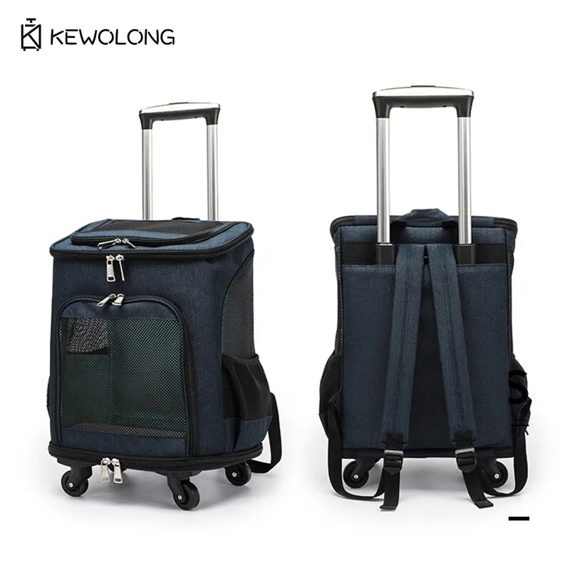 

Wheeled Pet Backpack Carrier for Cat and Small Dog, Double Shoulder Strap Pet Travel Bag with Top Opening
