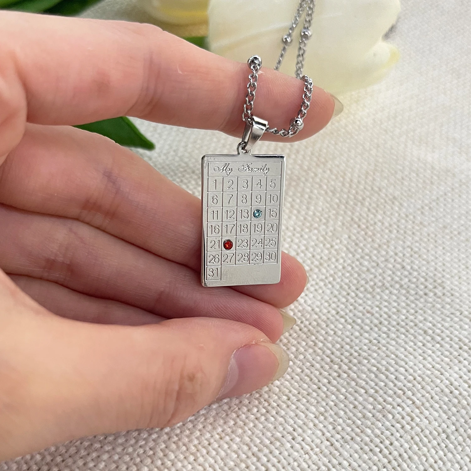 MYDIY Stainless Steel Personalise Wedding Date Necklace Customized Calendar Birthstone Valentine Day Charm Gift for Her Jewelry