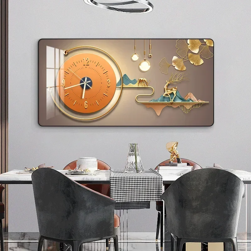 Decorative painting light luxury home rectangular clock wall painting modern minimalist restaurant rounded clock wall painting