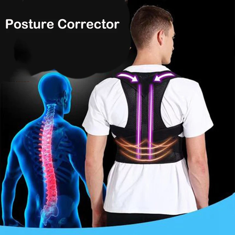 Adjustable Black Back Posture Corrector Shoulder Lumbar Spine Brace Support Belt Health Care for Men Women Unisex