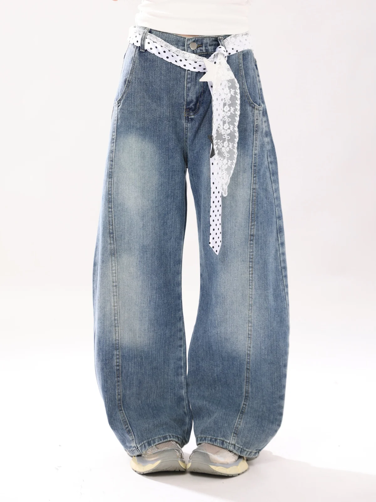 

ENJOG Свободный крой с высокой талией, джинсовые джинсы, женские повседневные шелковые шарфы с завышенной талией, рабочая одежда, брюки