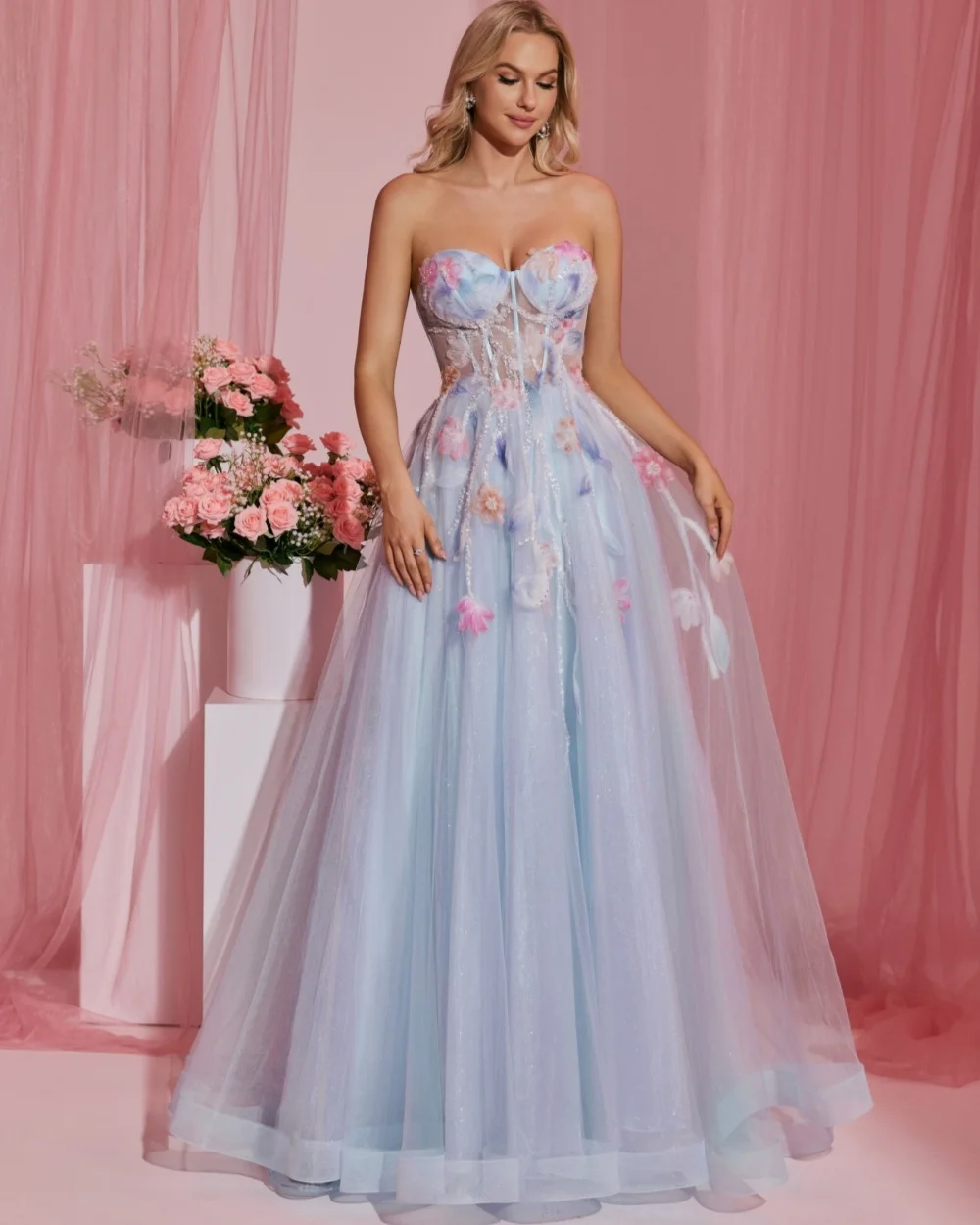 

Customized Dreamy Princess Dress Fashion Handmade Flower Prom Dresses Women Sexy Sweetheart Strapless Sequined Evening Dresses