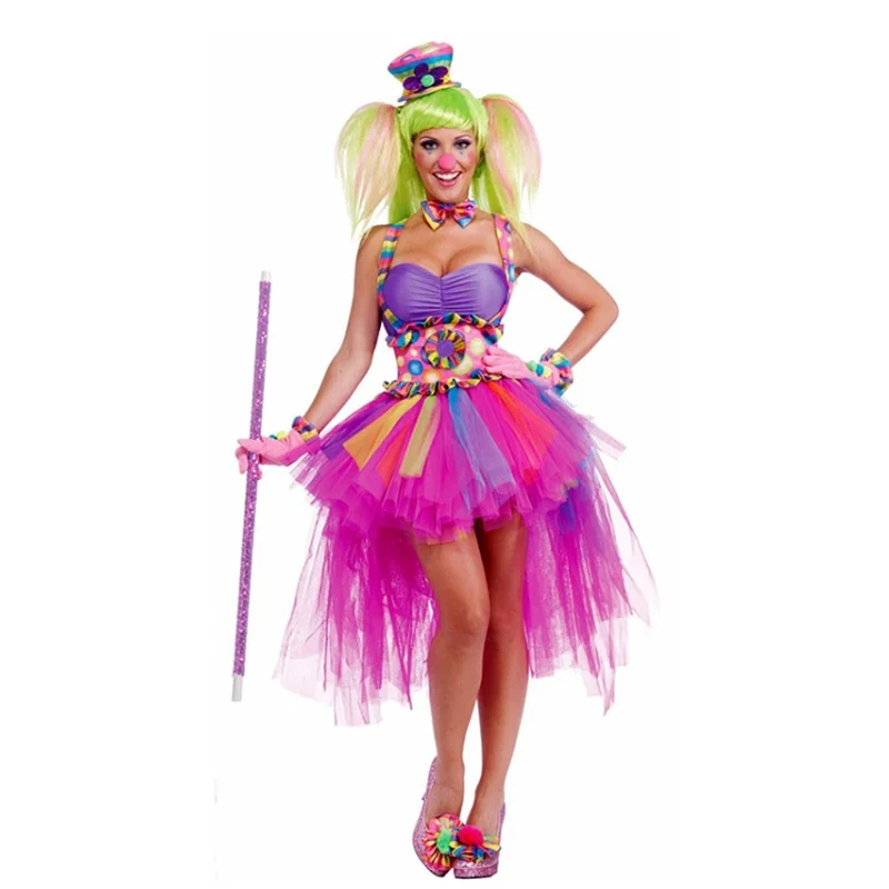 Costume da palcoscenico arcobaleno color caramello loween Costume da palcoscenico da clown Costume da palcoscenico etnico da donna per performance del circo
