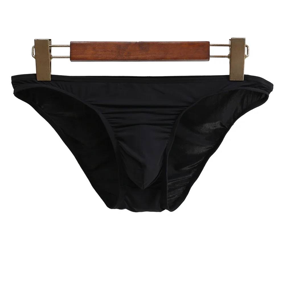 Ropa interior Sexy para Hombre, Tanga de seda con bolsa de bulto, calzoncillos básicos de talla grande, Color sólido, lencería ultrasuave