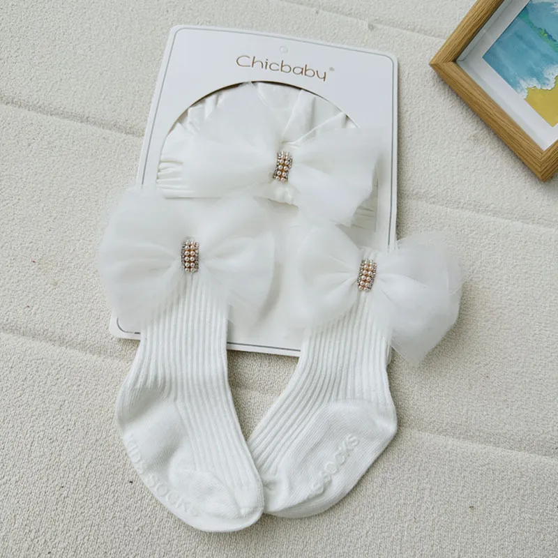 Baby Bow Hat with Socks Suit Newborn Girls Turban Hat Socks Set