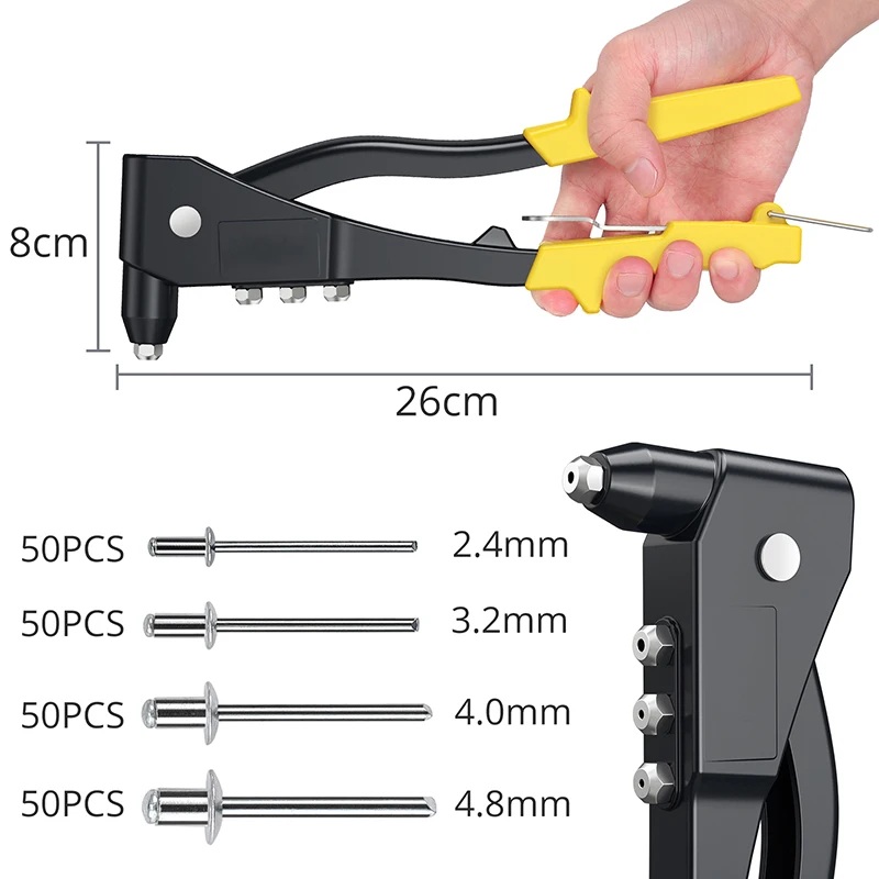 Imagem -04 - Heavy Duty Riveter Gun Grupo Hand Riveter Grupo Alicadores Rebite Cego Faça Você Mesmo Rebites Porca Ferramentas Automotivas 380 Pcs 200 Pcs 120 Pcs 60 Pcs