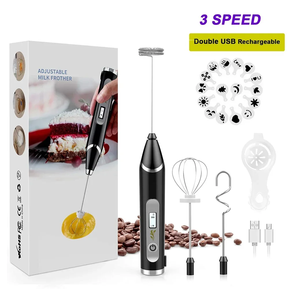 3-in-1 Electric Handheld Milk Frother USB Charger Bubble Maker Whisk Mixer Coffee Cappuccino