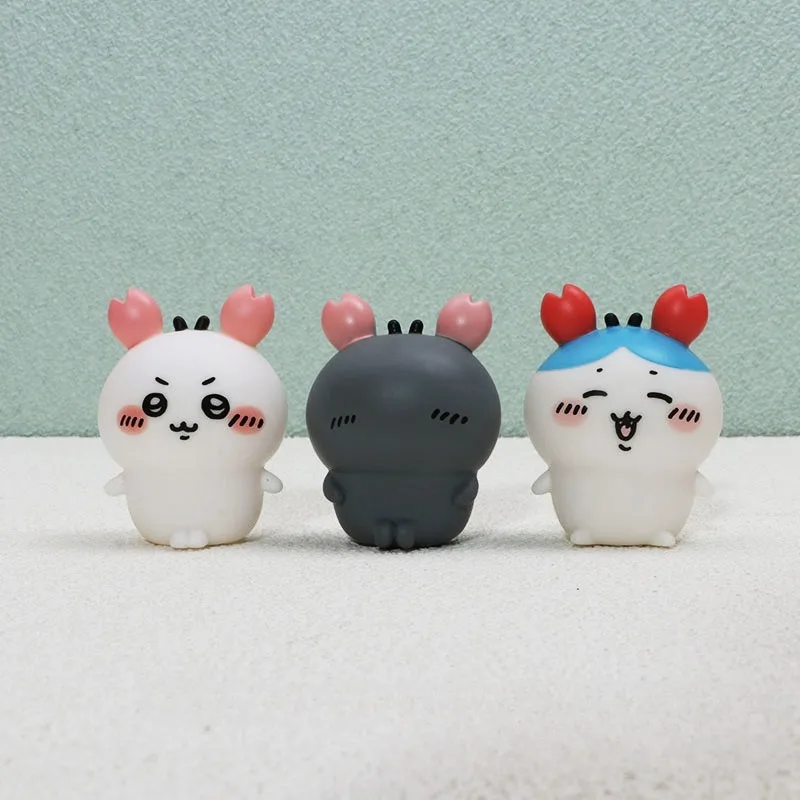 Chiikawa Crab Costume PVC Figure Set Cute Anime Collectible Mini Dolls Usagi Hachiware Mascot Kawaii Desk Decoration Gift Toy