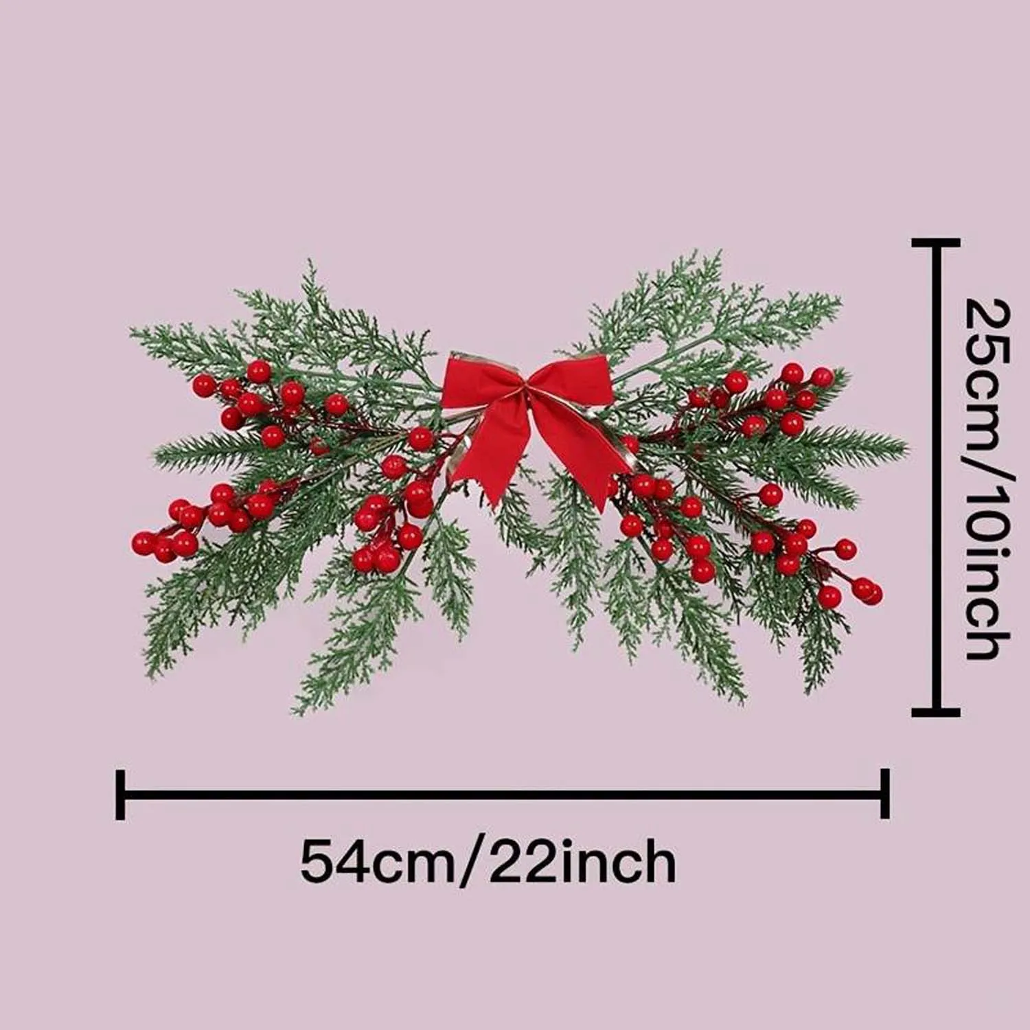 2pcs Simulation of Red Berries Bow Pine Needle Decorations Wall Decorations Window Frieze for Christmas and Other Festivals