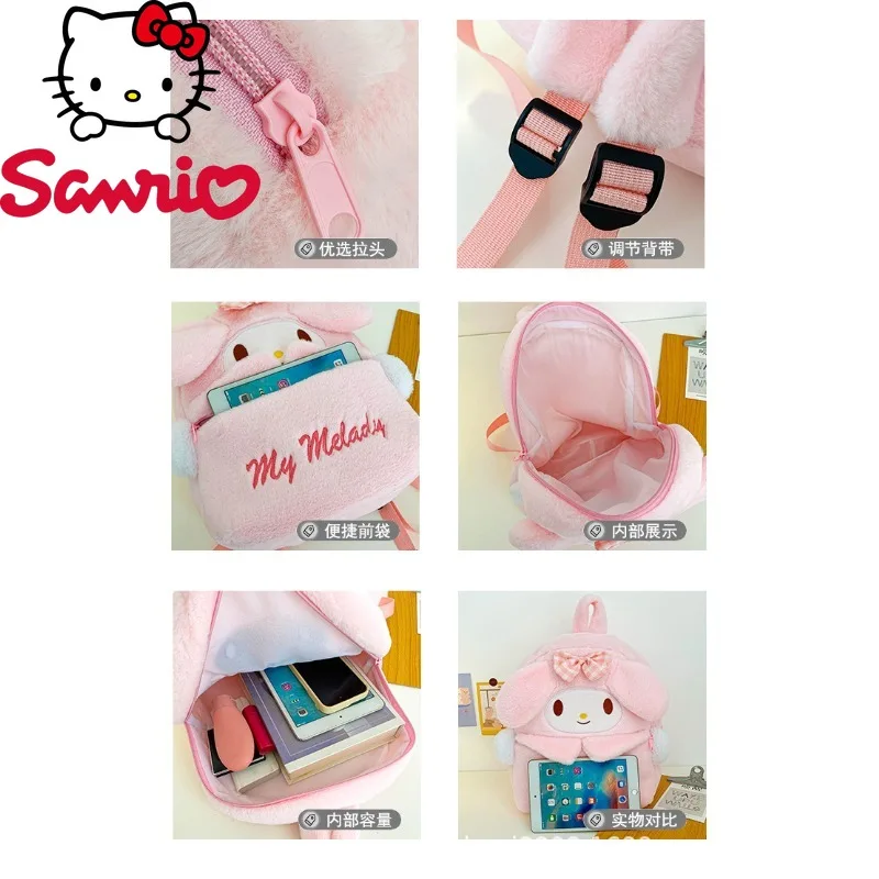  Melody Kuromi Hello Kitty Cartoon Shoulder Bag Cute Large Capacity Plush Backpack Suitable for Outdoor Travel School