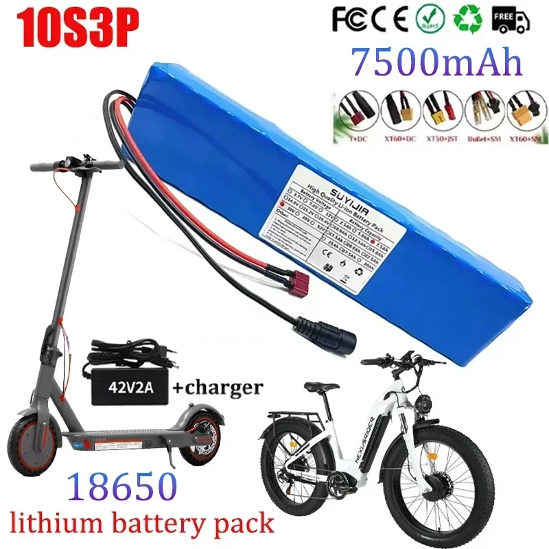 36V 10S3P Rechargeable Lithium Battery Pack 18650 7500mAh BMS System1000W Stronger Power Suitable for Electric Scooter Bicicleta