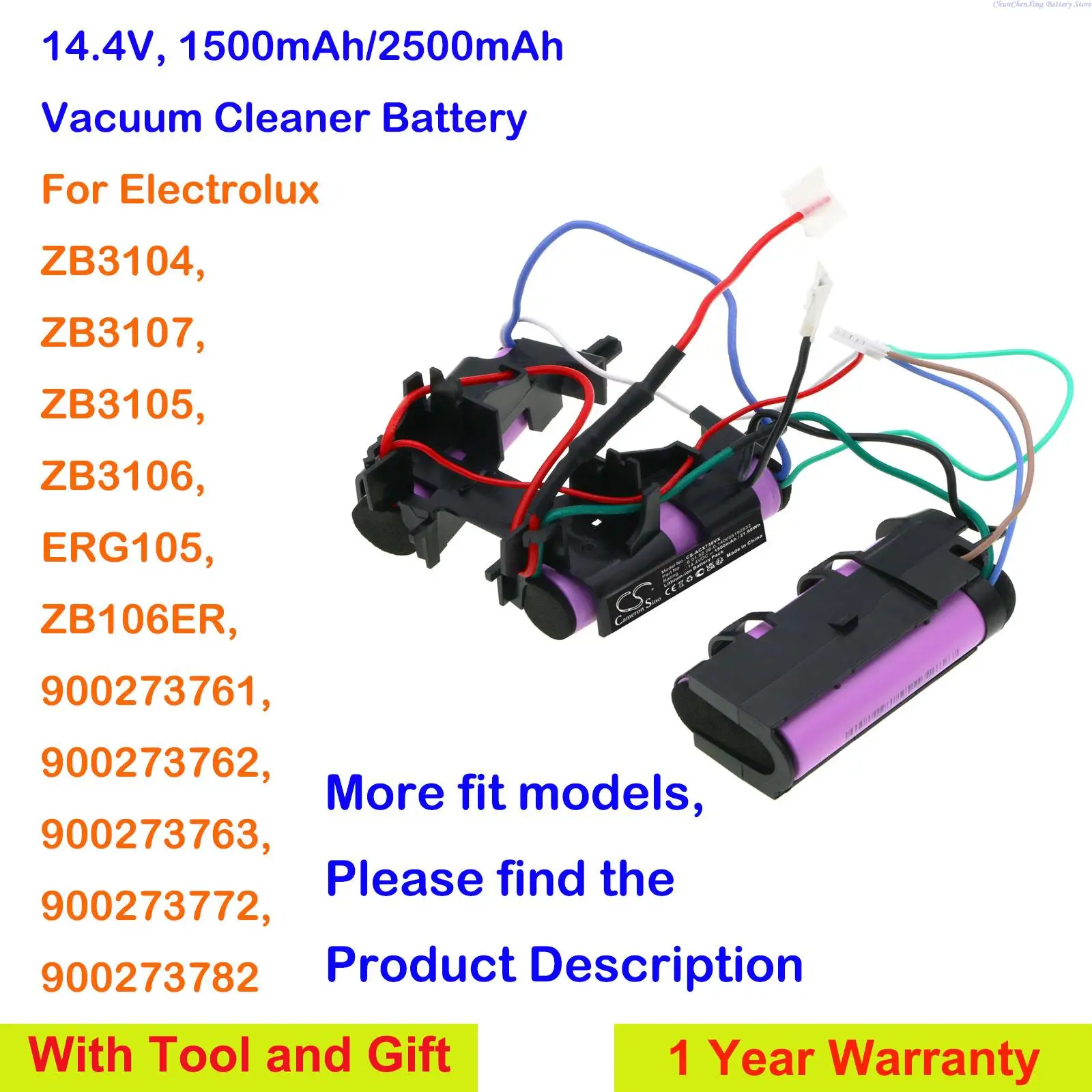 

CS 1500mAh/2500mAh Vacuum Cleaner Battery for Electrolux EER73HO,EER73IGM,EERC72EB,EERC72IW,ERG101,ERG103,ERG105,ZB102ER,EER73BP