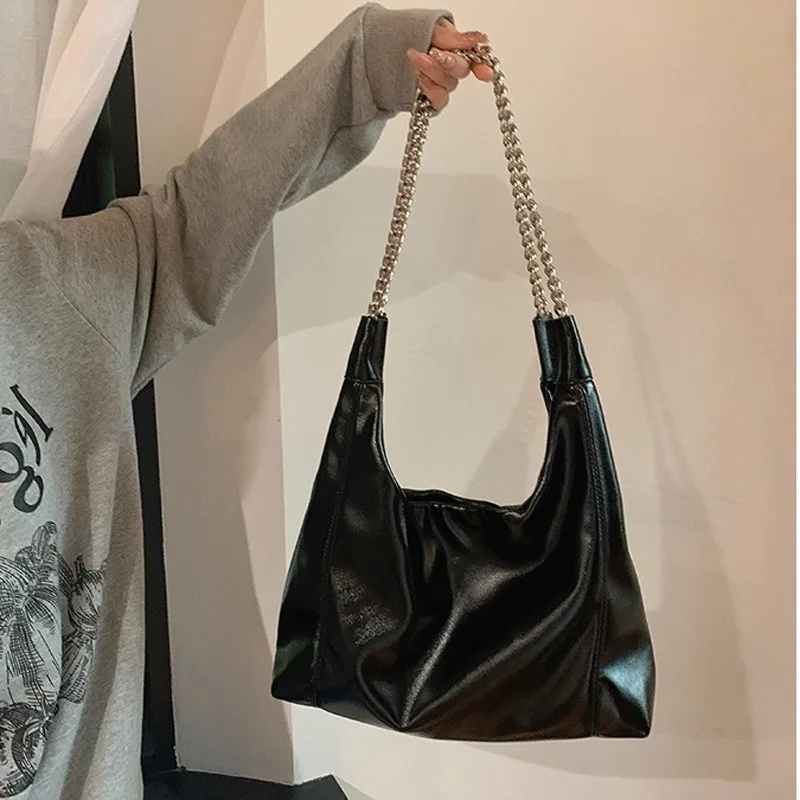 

Women Korean-style Crossbody Tote Bag Soft Leather Shoulder Bag Large Capacity Commuter Fashion Chain Design