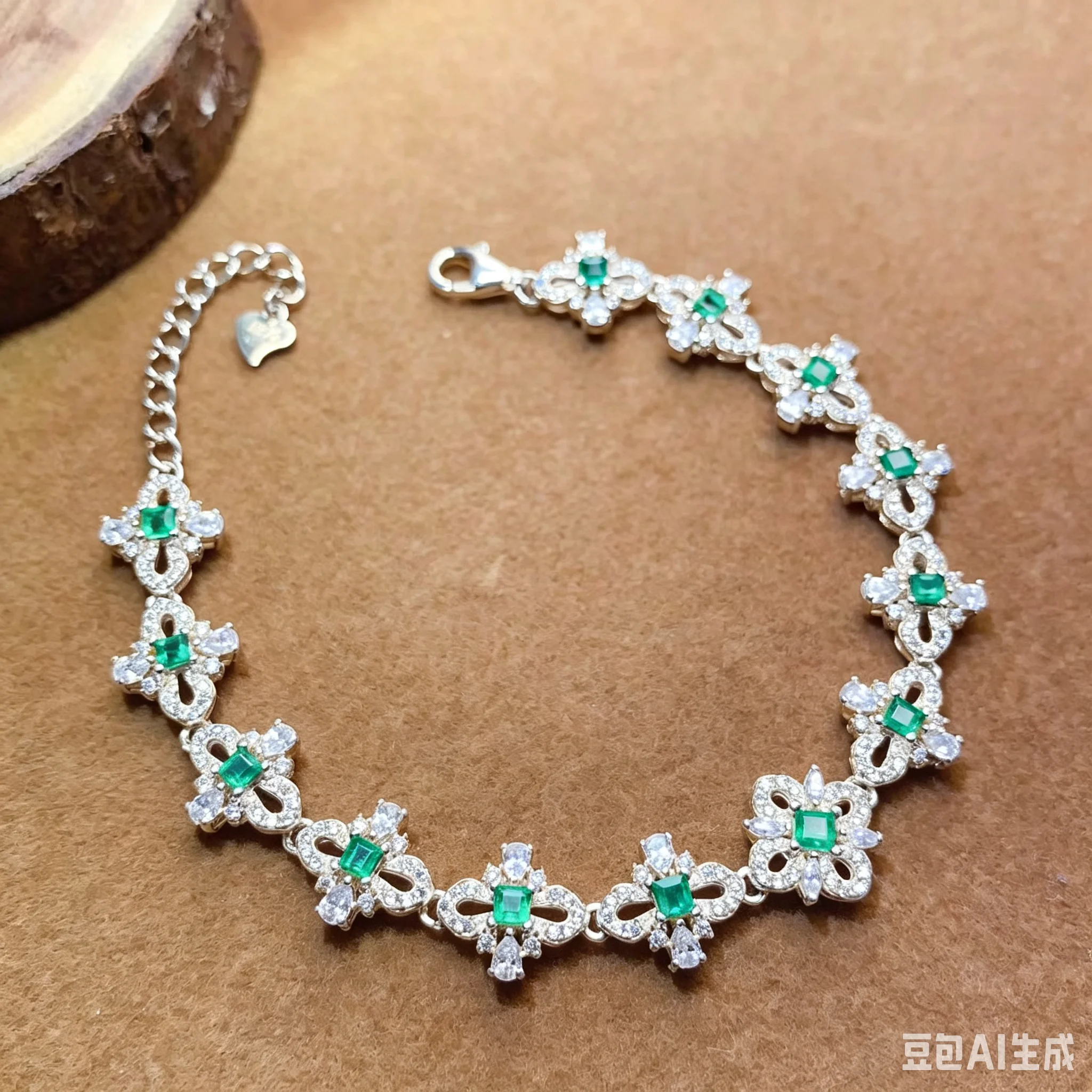 Natural Emerald Bracelet 925 Silver Colombian Emerald Jewelry with Official Jewelry Certificate Four Leaf Clover Link Bracelet