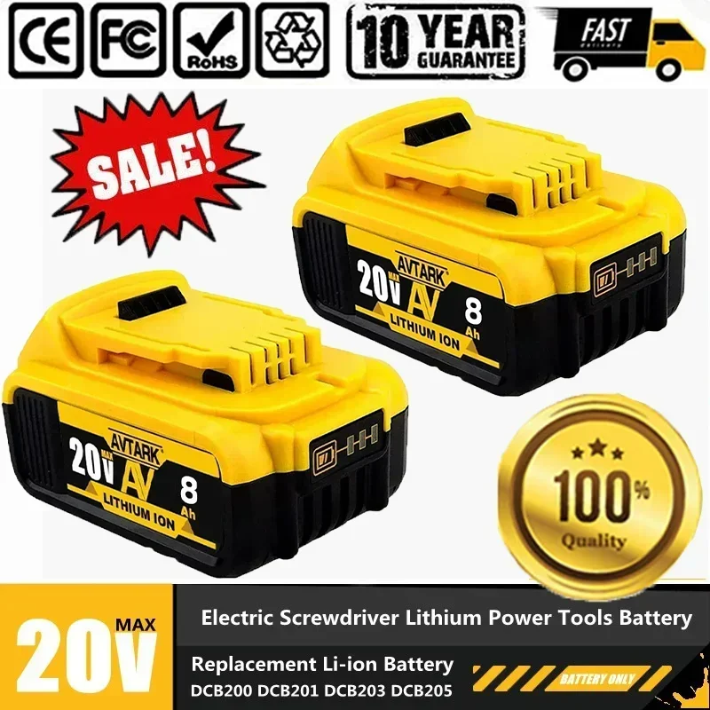 

NEW 20V 8.0Ah MAX Battery Power Tool Replacement for DeWalt DCB205 DCB 206 DCB181 DCB182 DCB200 20V 8A 6A 5A 18Volt 20v Battery