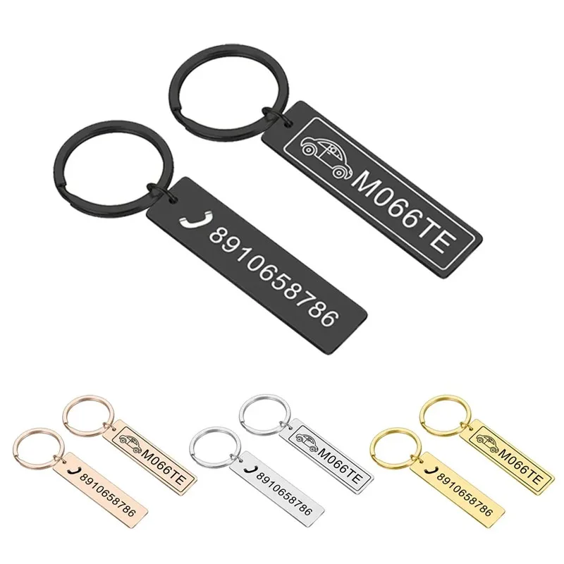 Personalized 316L Stainless Steel Anti-lost Keychain Custom Engraved Name Phone No.Chic Keyrings for Women Men Gift