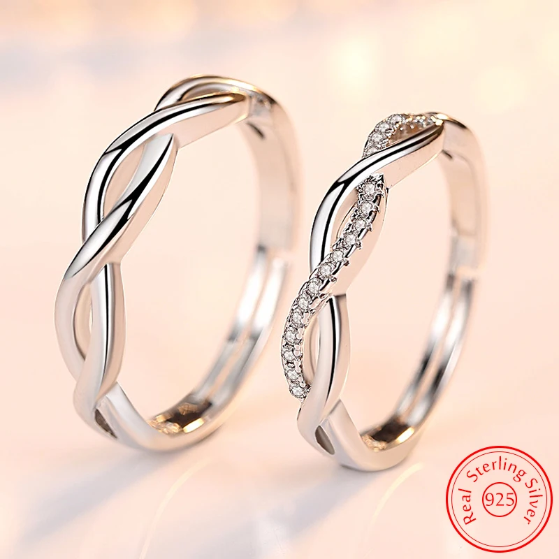 

Woman's 925 Sterling Silver Fashion Jewelry New Spiral Crystal Zircon Couple Rings For Man XY0344