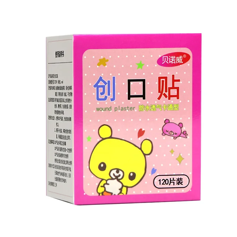 120pcs Cute Cartoon Medical Patch Waterproof Wound Adhesive Bandages Dustproof Breathable First Band Aid Adhesive for Kids