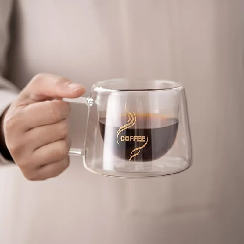 170 ml hitzebeständige doppelwandige Espressotasse aus Glas mit Griff – transparenter Kaffeetasse für Cappuccino, Latte, Tee und Mehrzweck