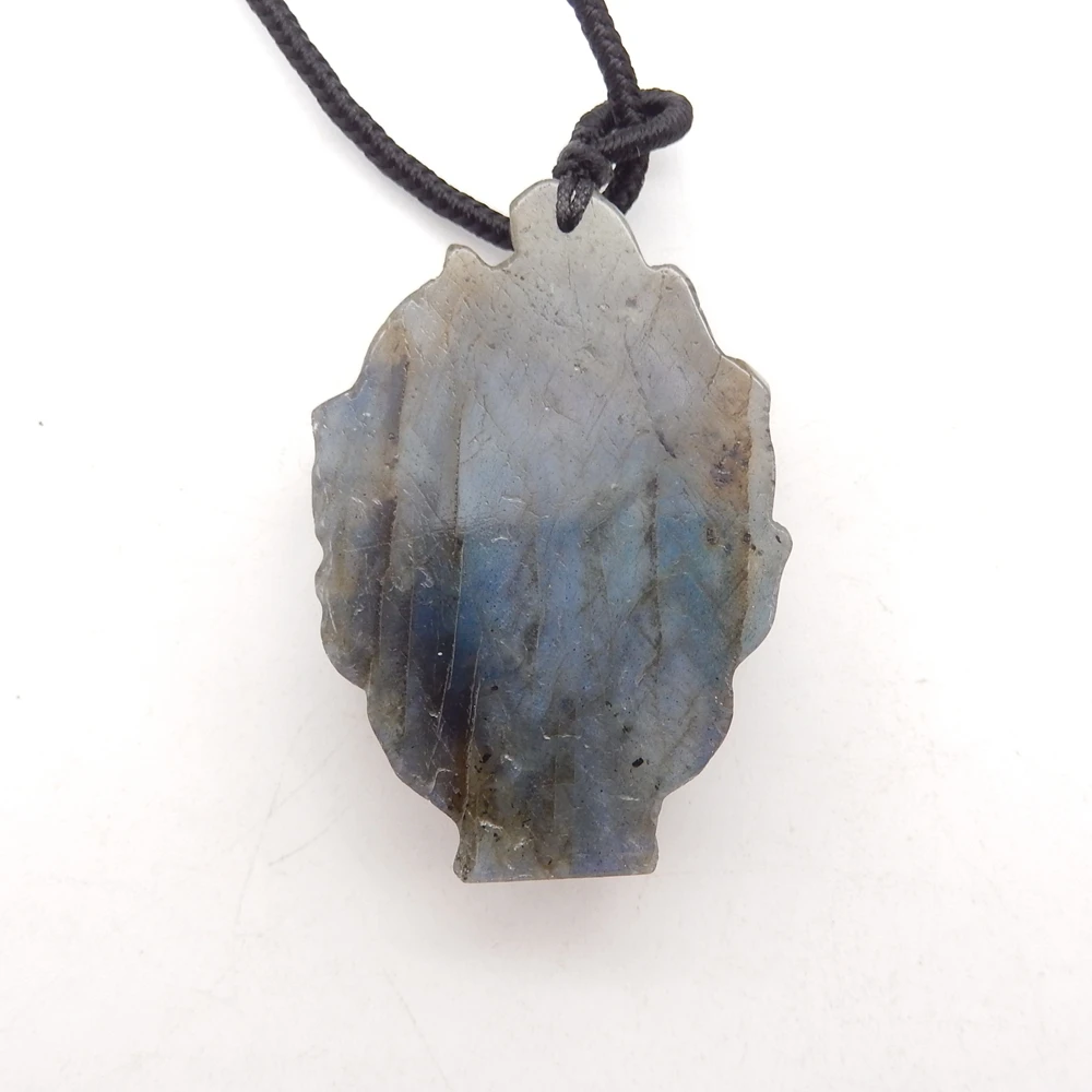 Natural Labradorite Hand Carved Nine-Tailed Fox Pendant Bead,Semiprecious Fashion Jewelry Necklace Accessories Gift