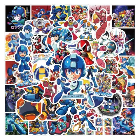 60pcs Mega Man Cartoon Rockman Graffiti Stickers Decals Suitcase Laptop Computer Guitar Decoration DIY Kids Classics Toy