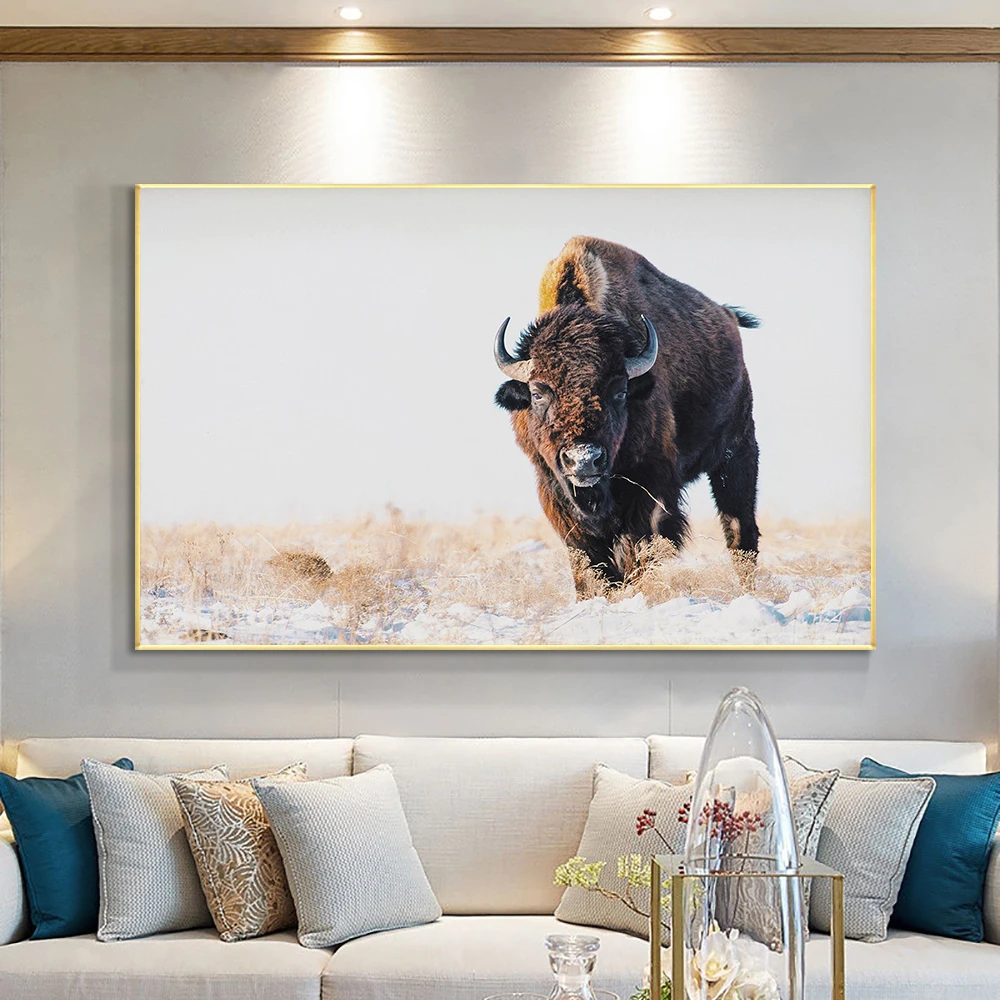 American Bison Wildlife Photo Canvas Print Wall Art Poster Winter Nature Landscape Animal Picture for Living Room Home Decor