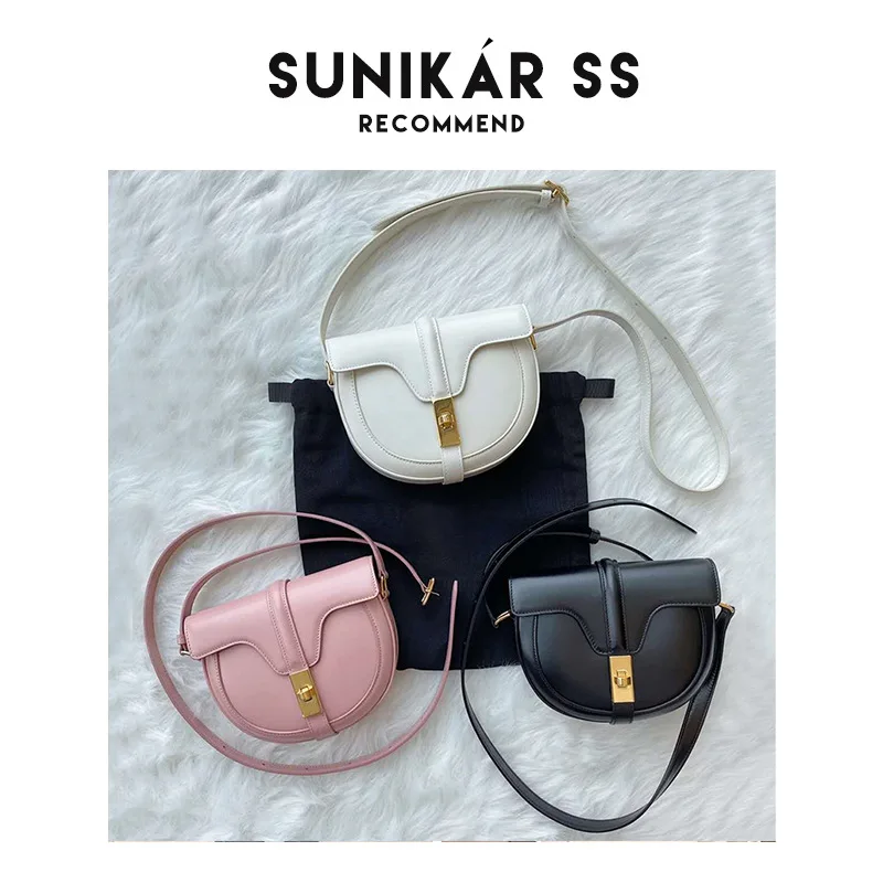 New Fashion Semicircle Saddle Cow Leather Small Bag Women Famous Luxury Brand Saddle Designer Lock Shoulder Crossbody Mini Bag