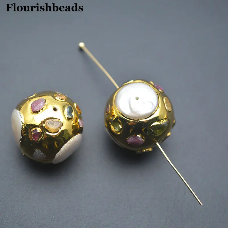 10pc Vergoldung Natürliche Weiße Herz Shell Pelar Kubische Herz Runde Form Perlen Für Halskette Armband Schmuck Machen