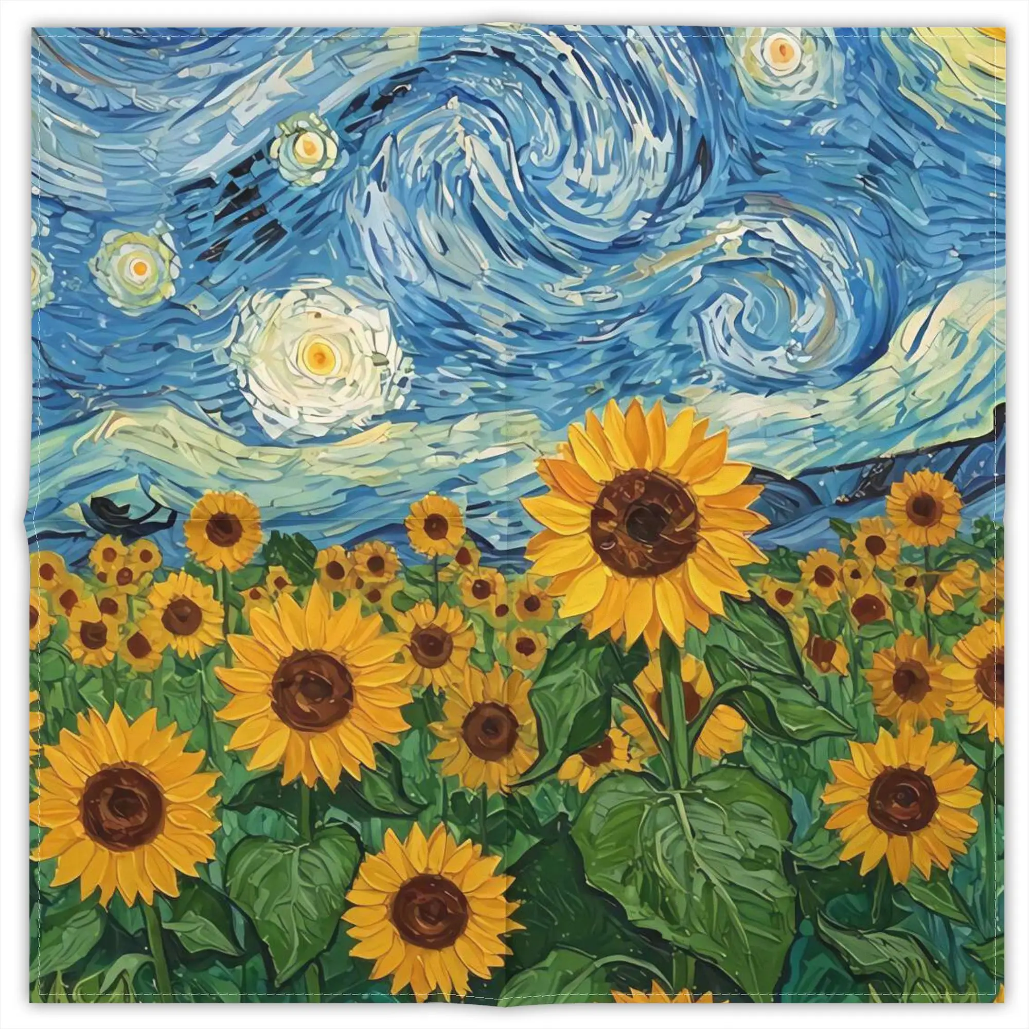 lenco-quadrado-de-moda-van-gogh-girassois-e-ceu-estrelado-decorativo-em-poliester-estampado-para-uso-diario
