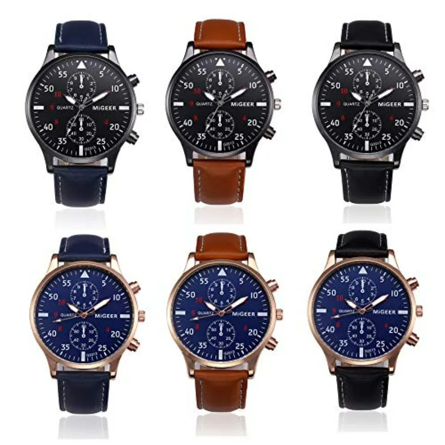 

Men Retro Leather Strap Watch Analog Quartz Wrist Watches Wholesale 6pc