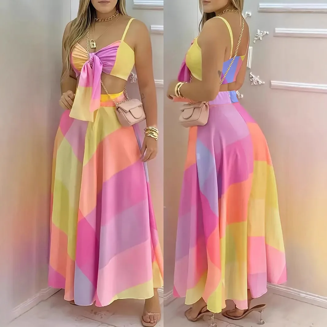 Top cropped, saia com zíper com estampa geométrica, estilo praia