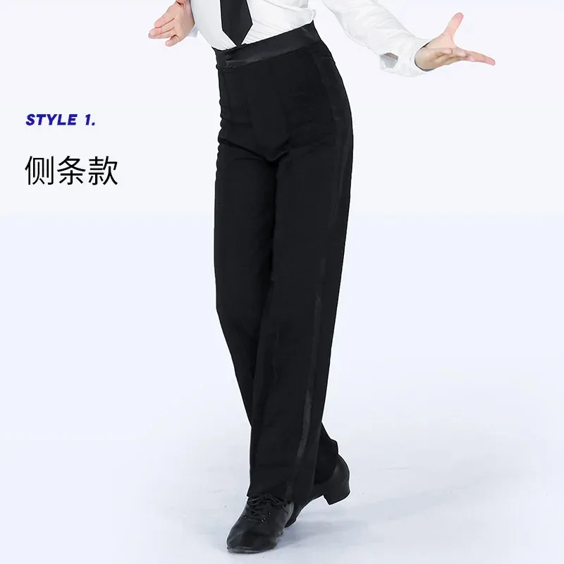 

ss13Black Modern Ballroom Tango Salsa Samba Trousers Practice Competition Latin Dance Pants For Men Kids Boys