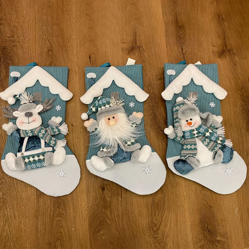 Pończochy świąteczne 3 opakowania 16,92 cala 3D Snowman Santa Christmas Stockings Kominek Wiszące pończochy na rodzinne przyjęcie bożonarodzeniowe