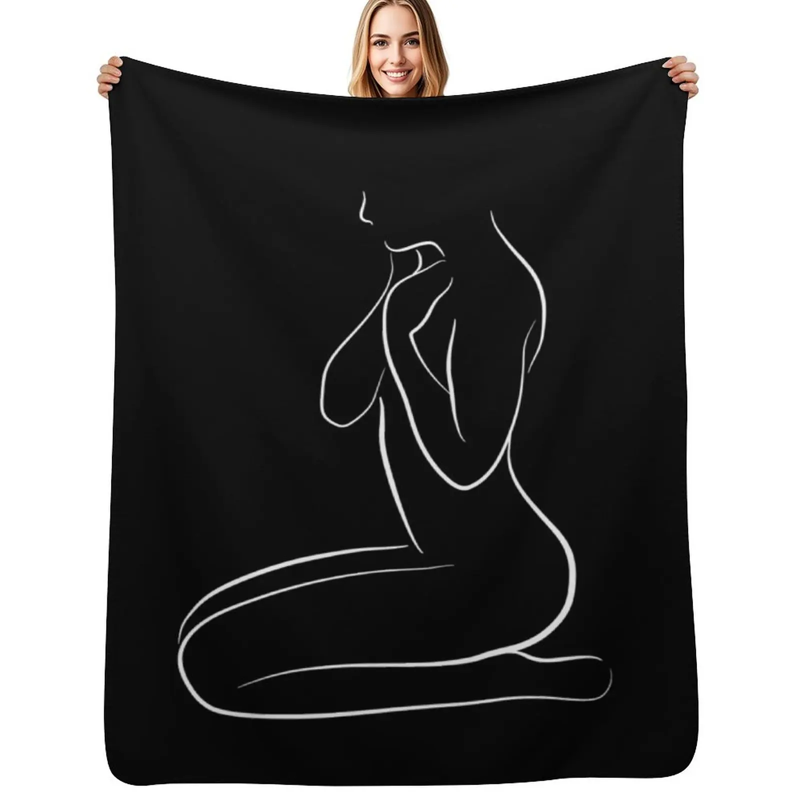 

Female Nude Drawing in Black - Reflective Rhea Throw Blanket Durable Warm Blanket for Daily Home Use