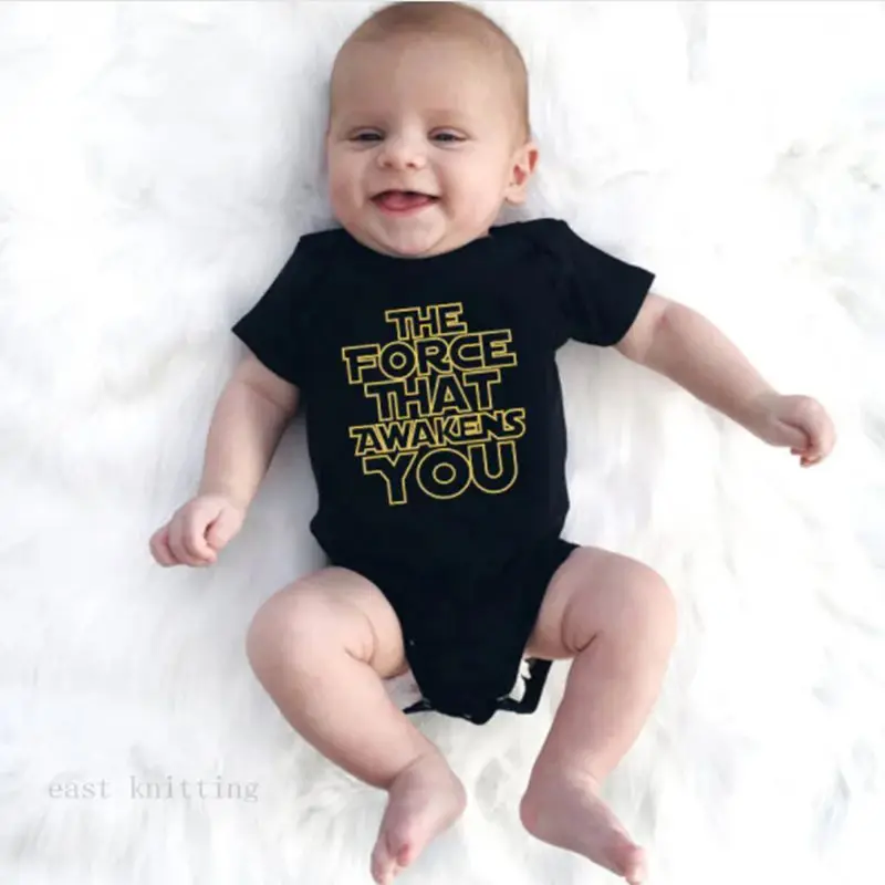 Newborn Baby Rompers Letters The Force That Awakens You Print Boy Cotton Bodysuit Infant Girl One-piece Jumpsuit Clothes 0-24M