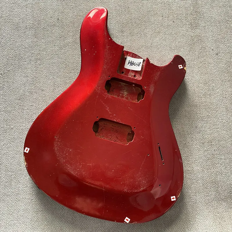 HB038 Metallic Red Color Paints and Wood Damages Unfinished Guitar Body Right Hand for Custom Order Replace and DIY Use