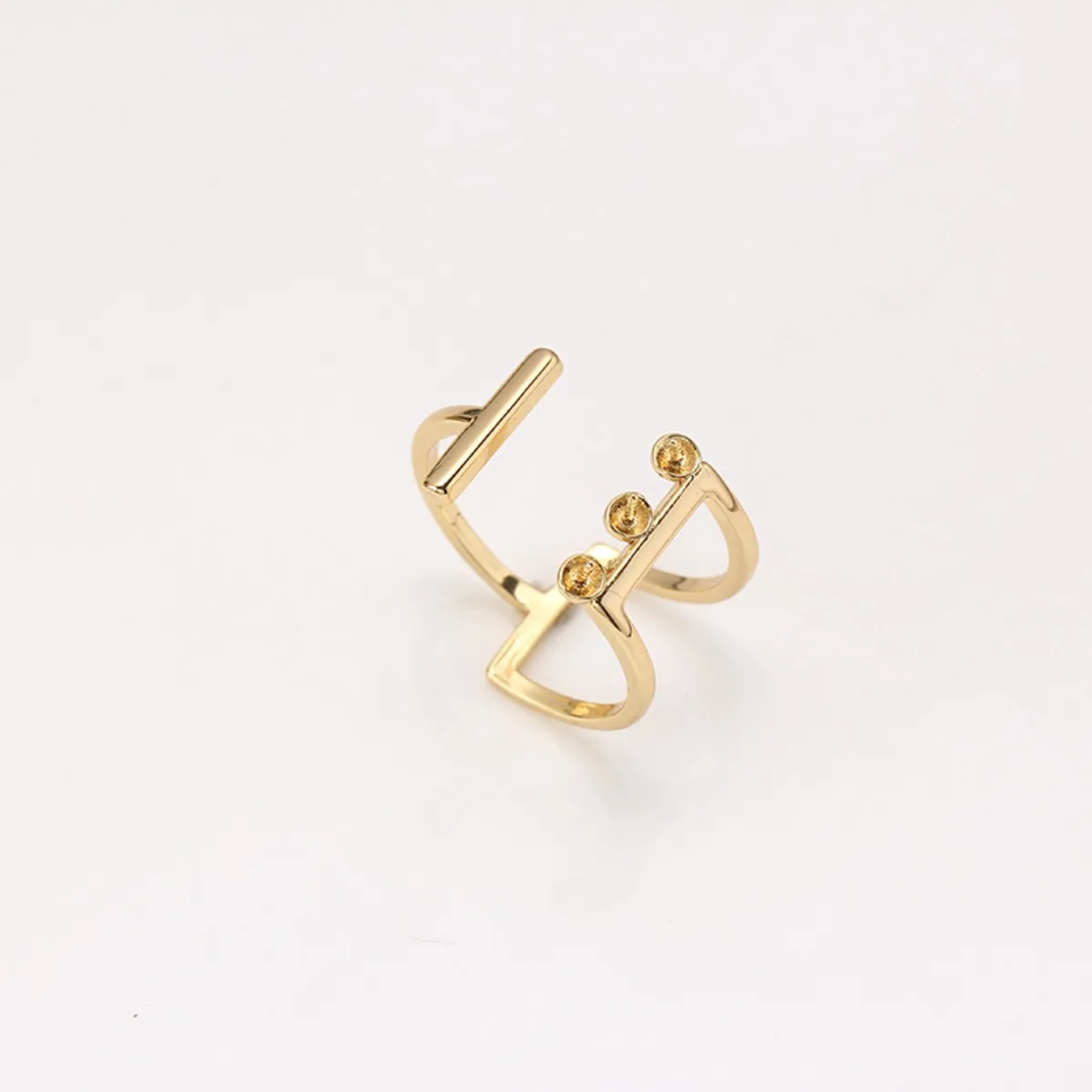 Brass 14K Gold 3‑Pearl Single‑Row Adjustable Open Ring Bezel Blank For Women DIY Pearl Ring Jewelry Making Accessories
