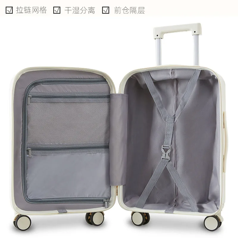 Front open luggage trolley box Women\'s new 20 inch boarding box multi-function password travel box 24 suitcase