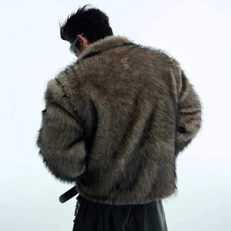 LUZHEN Winter Outerwear Light Luxury PU Leather Splicing Short Faux Fur Coat Men\'s American Casual Jacket New Clothing LZ7160