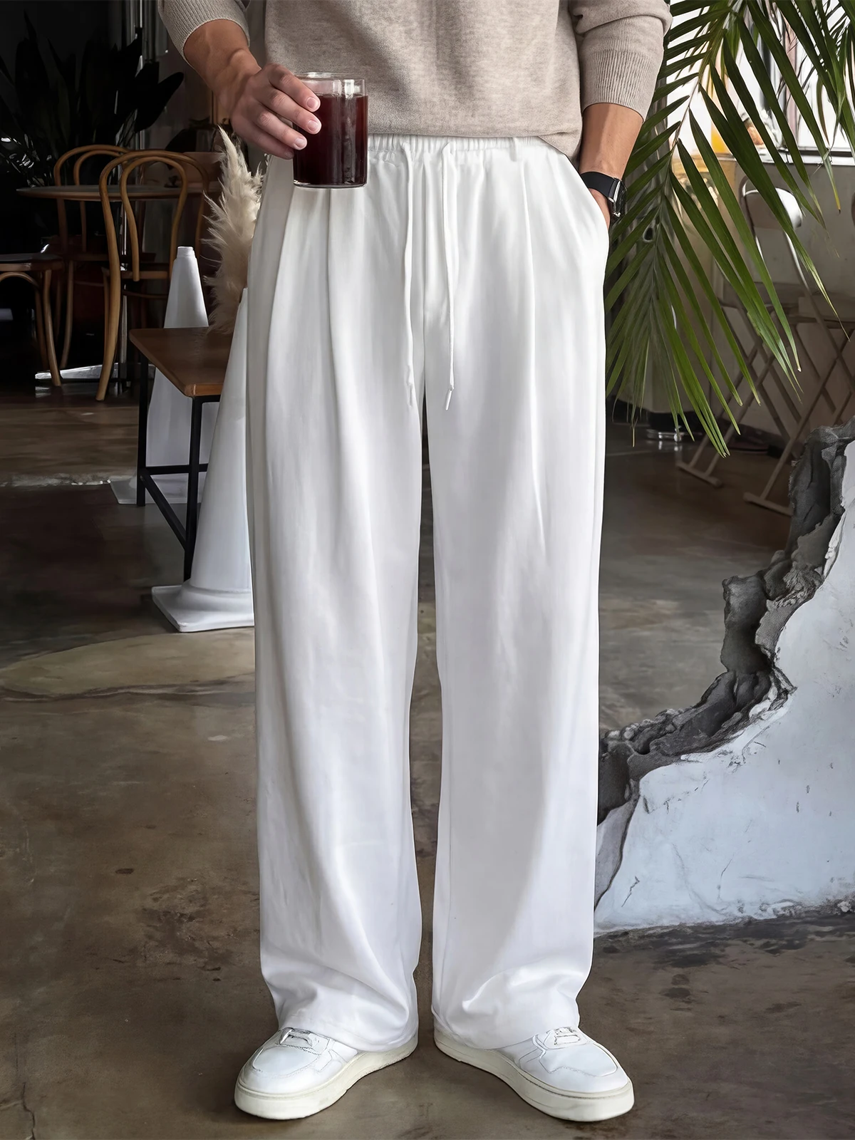 

Casual Straight Leg Men's Pants White Loose Drapey High-End Feeling Wide Leg West Pants Spring Season Casual Trousers