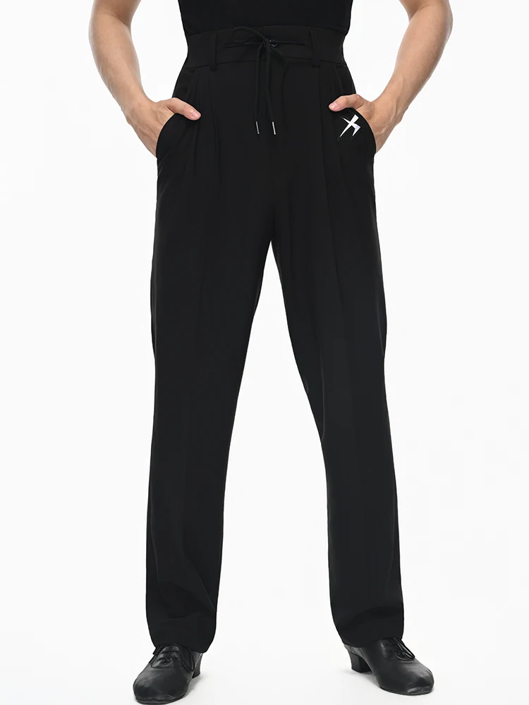 2026 Adult Latin Dance Pants For Men Black Straight Tube Micro Flared Pants Salsa Rumba Ballroom Latin Practice Pants  DQS23377