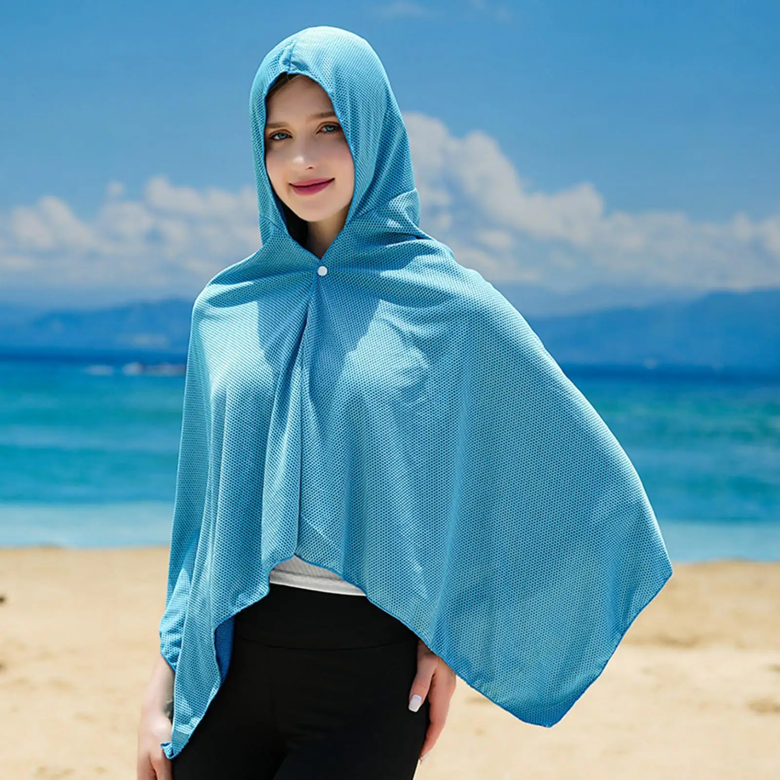 Cooling Hooded Cloak Lce Cool Poncho Cover Up Super Absorbent Oversized Hooded Towel Wrap For Swimming Beach Pool Travel