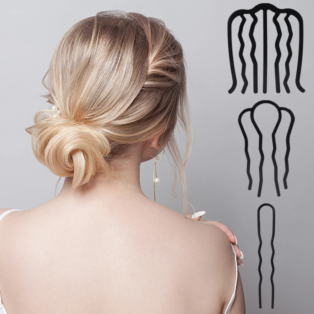 Black Metal Hairs Fork Clips Women Bride Hair Pin Combs Messy Bun Hairpin Clip Hooks Side Combs Updo Sticks Hairs Styling Tools