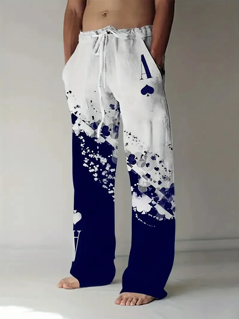 

Japanese Casual Pants Men's Wide-Leg Wide-Fit Trousers With Drawstring Printed Retro Autumn Daily Life Wearing Clothings Bottoms