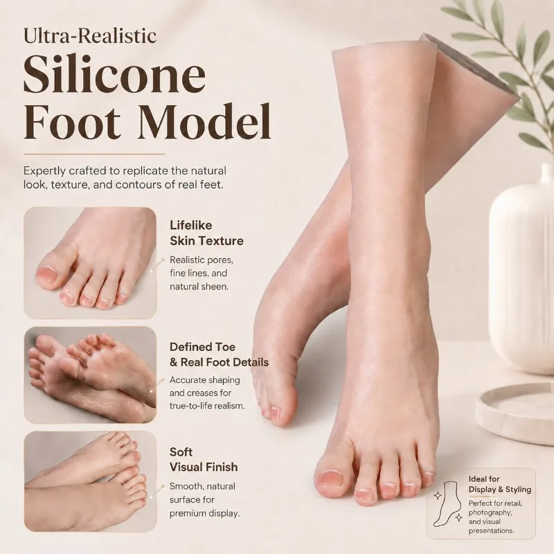 Women Realistic Silicone Foot Model Size 38 Skin Simulation False Nail Art Female Feet for Shoes Sock Display Props Photography