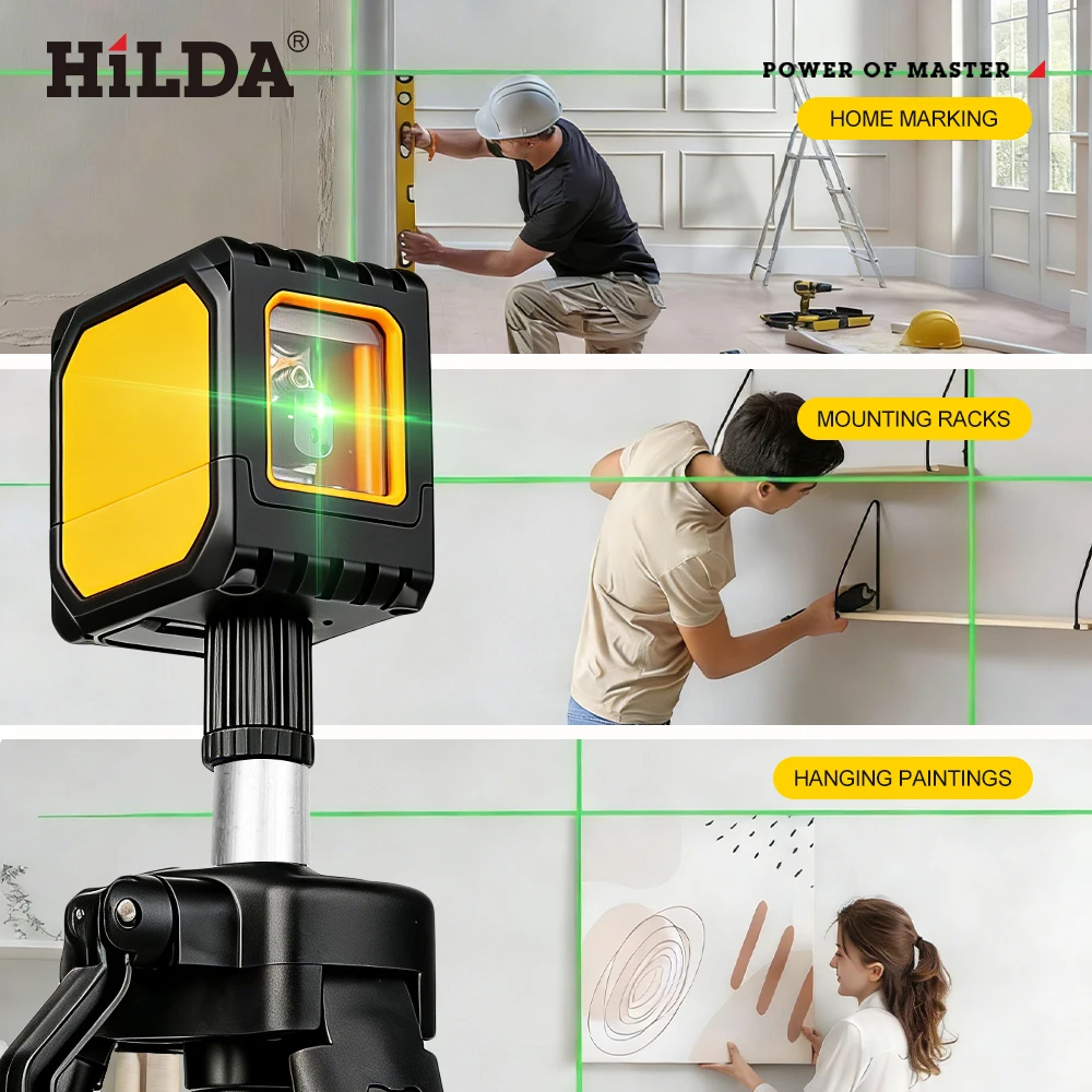 HILDA Mini 2 Lines Laser Level Green Beam Self Levelling Horizontal Vertical Cross-Line USB Charging Laser Level