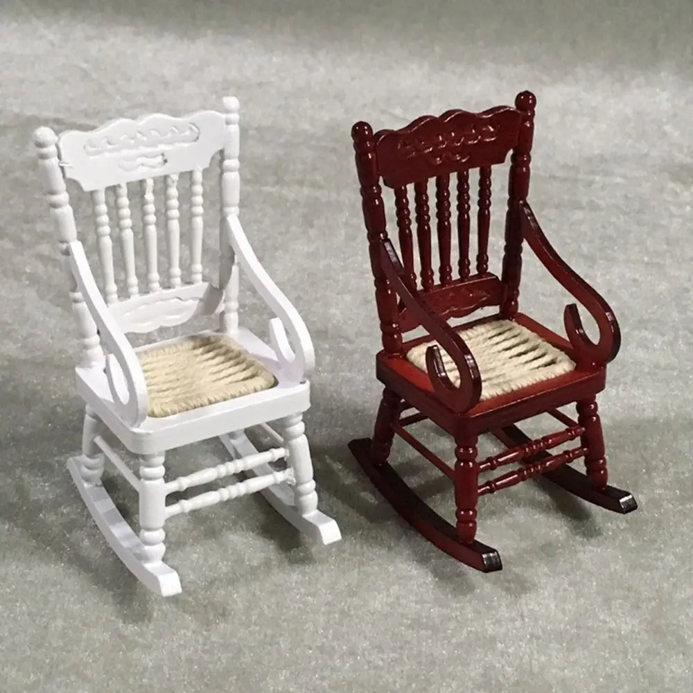 1:12 Miniature Wood Rocking Chair Dollhouse Furniture Doll House Accessories Scene Model Toy Playing House Photo Props